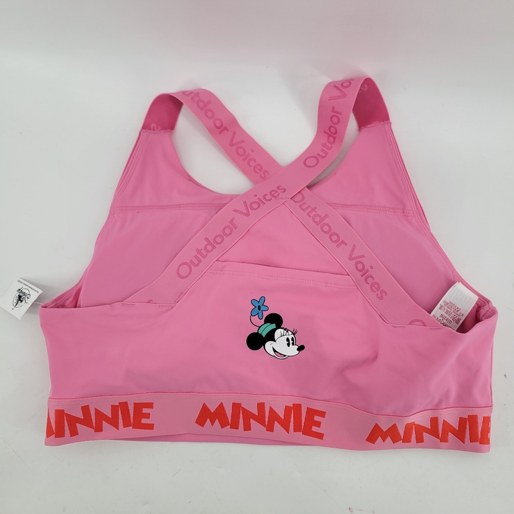 Disney Parks Outdoor Voices Pink Minnie Snacks Sports Bra L NEW